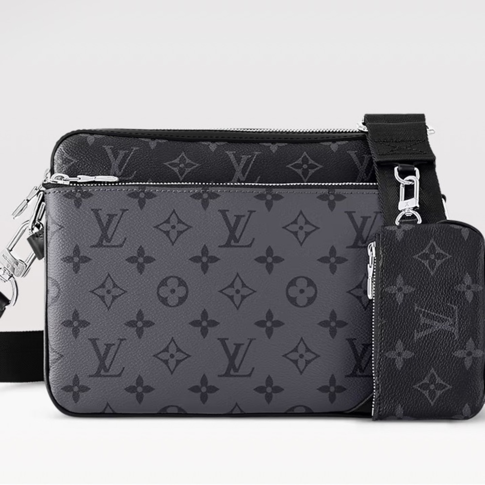 Louis Vuitton Black Messenger Bag with Monogram Design